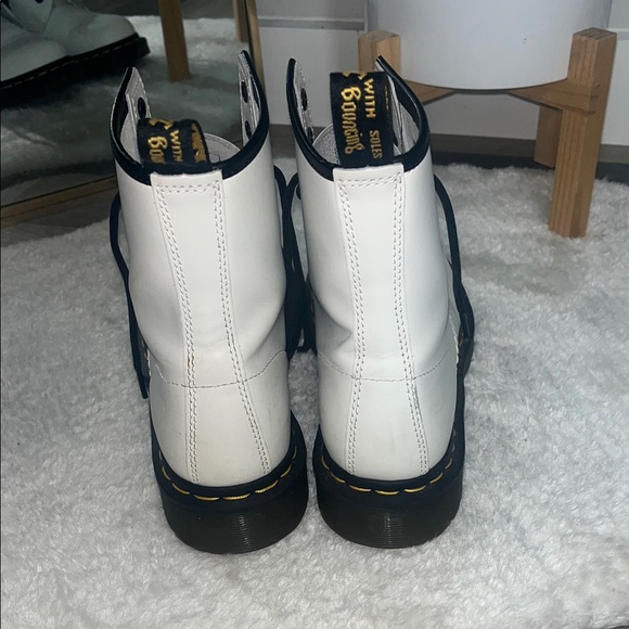White Lace-Up Dr. Martin Boots with Black Trim - Picture 2 of 6